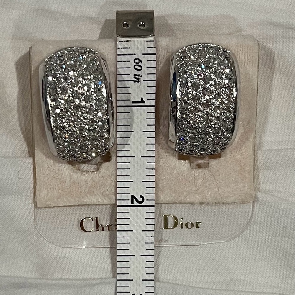 Christian Dior Vintage Silver Pave Crystal Half Hoop Clip-On Earrings - Picture 12 of 16